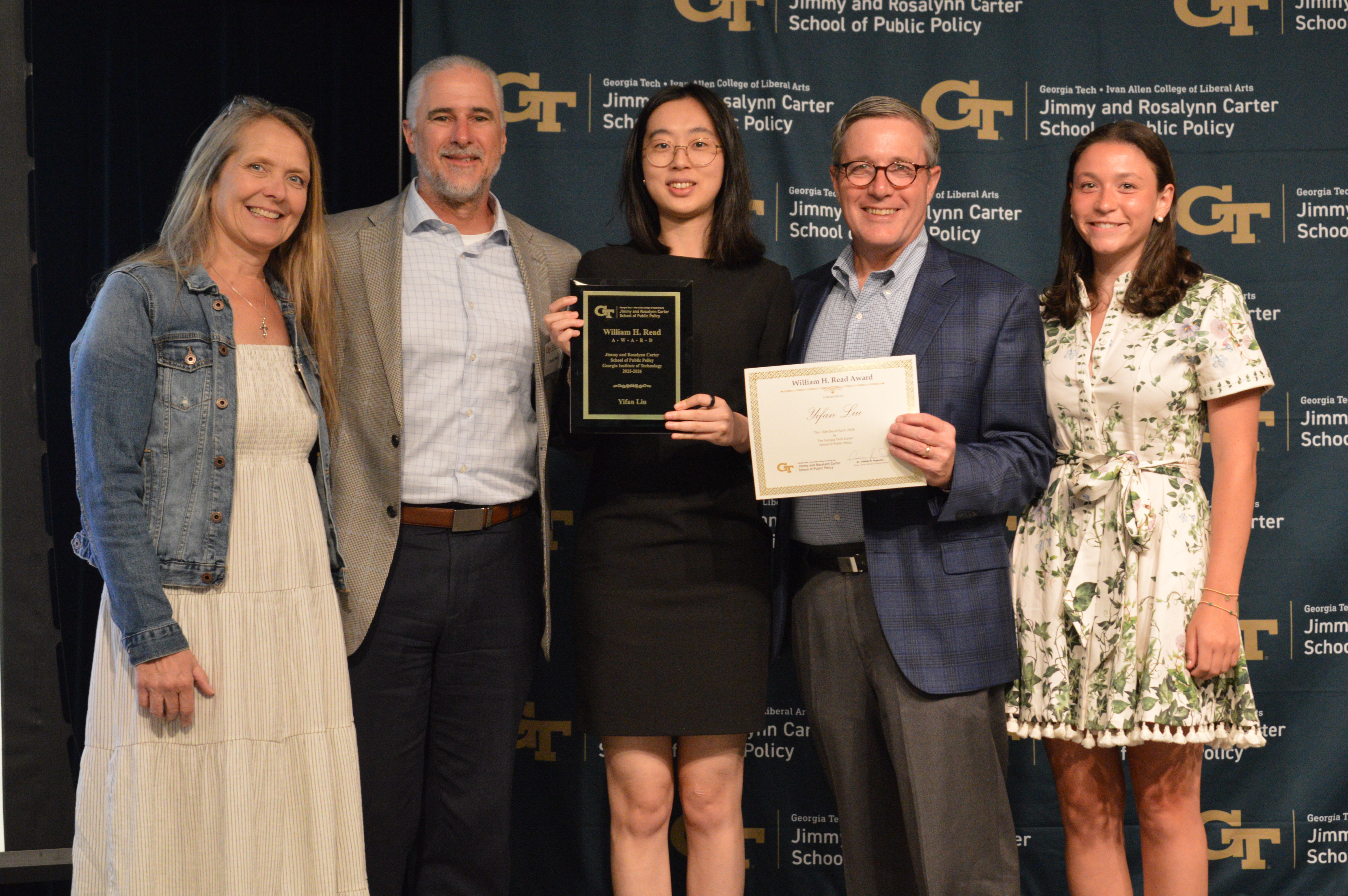 Yifan Liu receiving the 2026 William H. Read Award at Georgia Tech